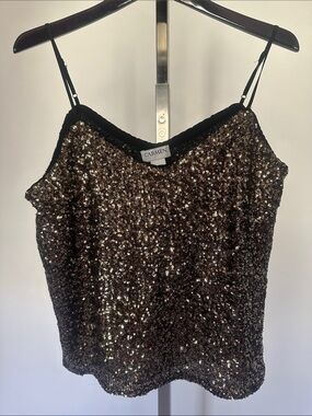 Carmen Marc Valvo Gold Sequin Spaghetti Strap Top size M